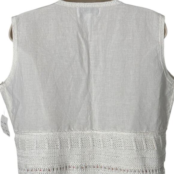NWT Thyme Sleeveless Button Front Crochet Floral Detail Linen Blend Top Cream M - Picture 10 of 12